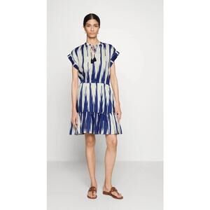 Lauren Ralph Lauren Aztec Print Linen Tassel Tie Neck Lined Mini Dress Sz 16